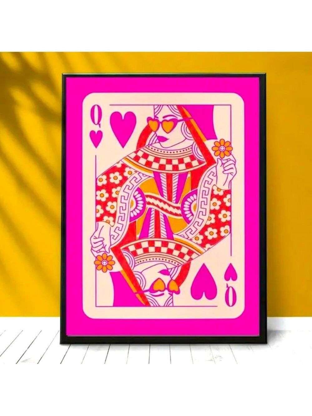 Pink Queen of Hearts Canvas Print - Retro Playing Card Wall Art